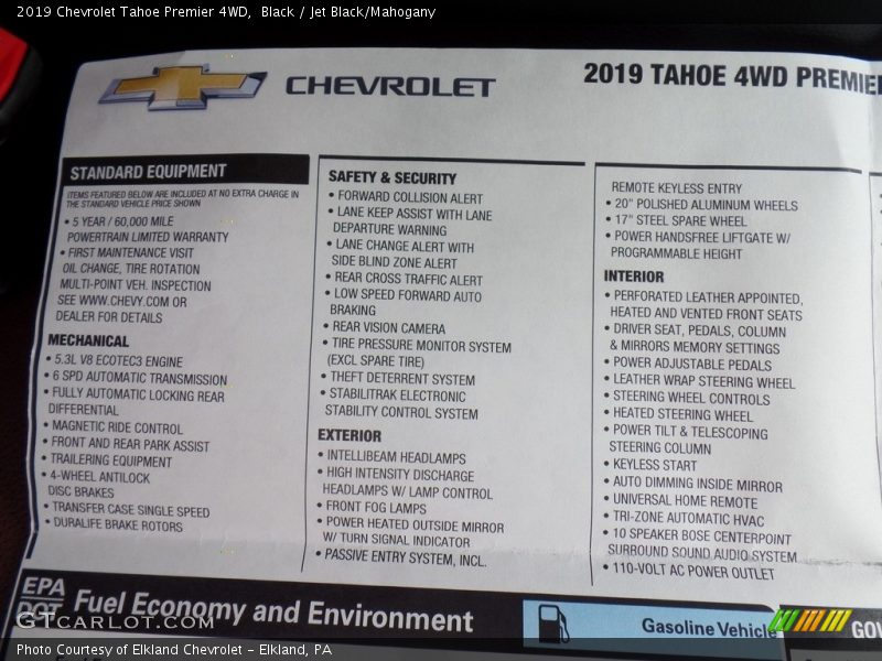 Black / Jet Black/Mahogany 2019 Chevrolet Tahoe Premier 4WD
