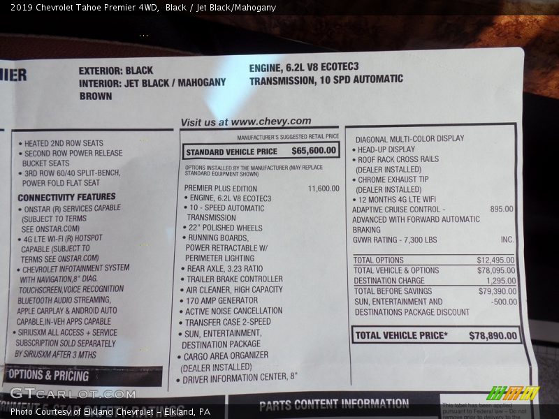 Black / Jet Black/Mahogany 2019 Chevrolet Tahoe Premier 4WD