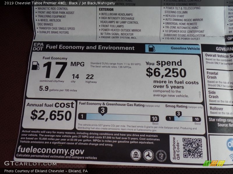 Black / Jet Black/Mahogany 2019 Chevrolet Tahoe Premier 4WD