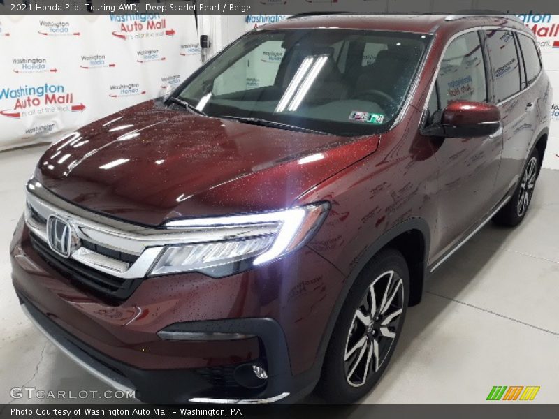 Deep Scarlet Pearl / Beige 2021 Honda Pilot Touring AWD