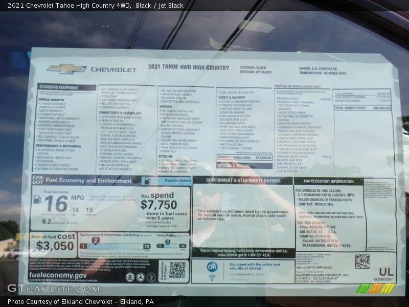  2021 Tahoe High Country 4WD Window Sticker
