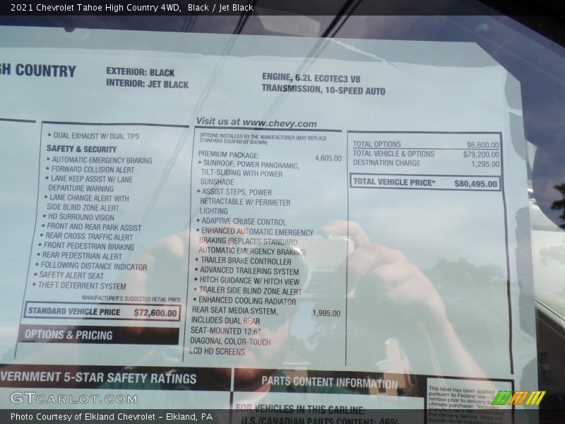  2021 Tahoe High Country 4WD Window Sticker