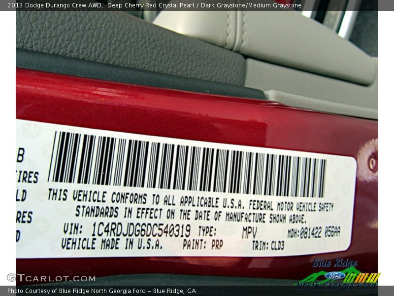 Deep Cherry Red Crystal Pearl / Dark Graystone/Medium Graystone 2013 Dodge Durango Crew AWD
