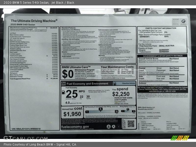 Jet Black / Black 2020 BMW 5 Series 540i Sedan