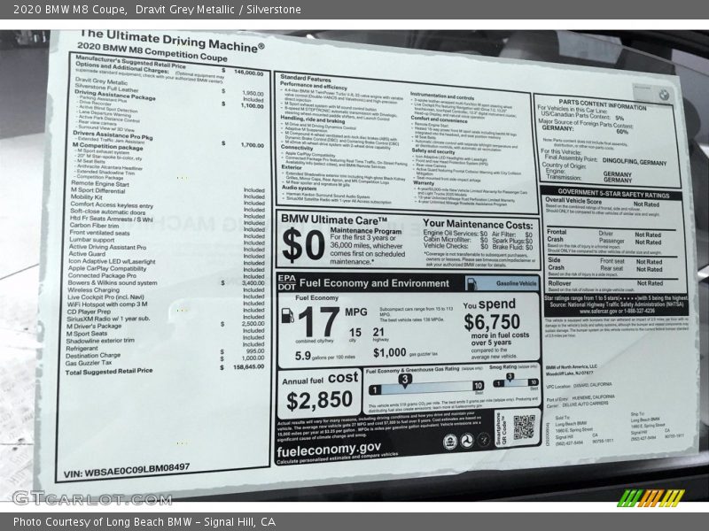  2020 M8 Coupe Window Sticker