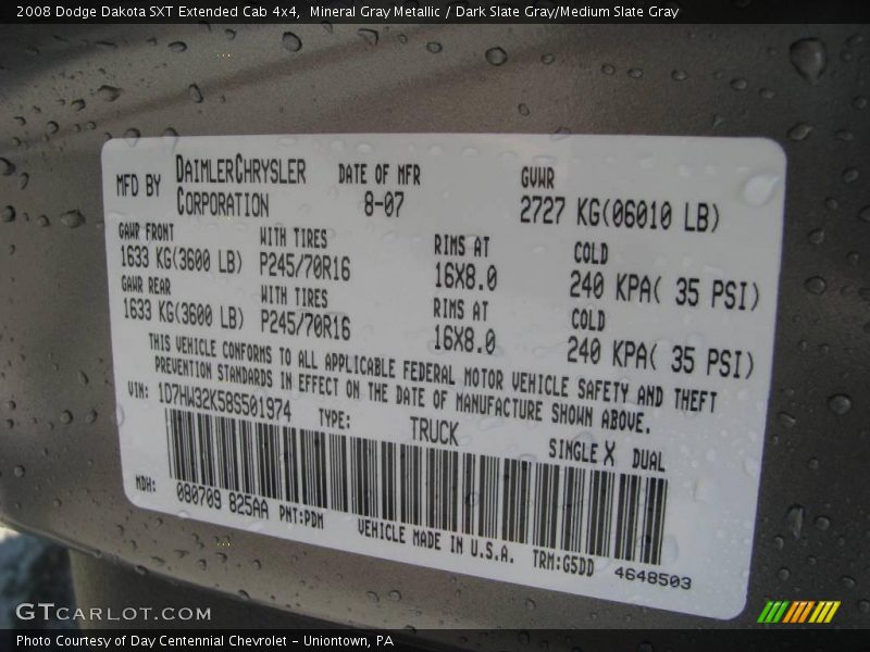 Mineral Gray Metallic / Dark Slate Gray/Medium Slate Gray 2008 Dodge Dakota SXT Extended Cab 4x4