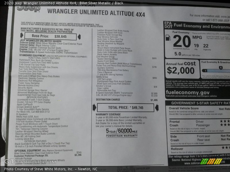 Billet Silver Metallic / Black 2020 Jeep Wrangler Unlimited Altitude 4x4