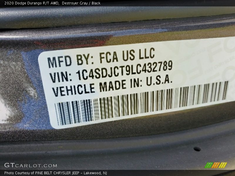 Destroyer Gray / Black 2020 Dodge Durango R/T AWD