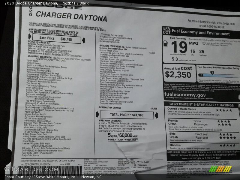  2020 Charger Daytona Window Sticker