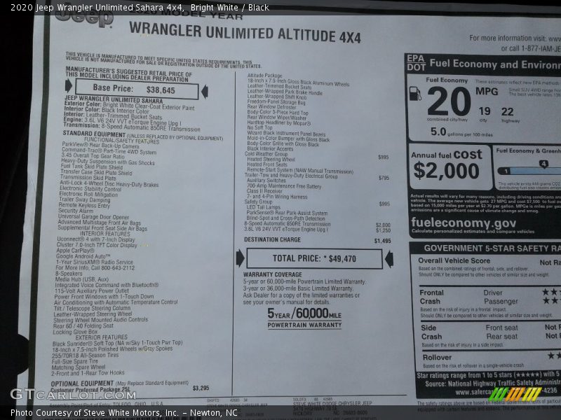 Bright White / Black 2020 Jeep Wrangler Unlimited Sahara 4x4