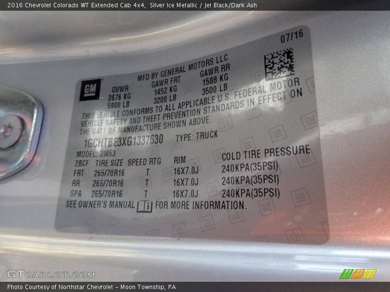 Silver Ice Metallic / Jet Black/Dark Ash 2016 Chevrolet Colorado WT Extended Cab 4x4