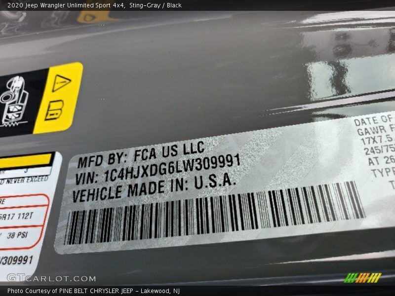Sting-Gray / Black 2020 Jeep Wrangler Unlimited Sport 4x4
