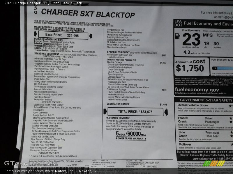 Pitch Black / Black 2020 Dodge Charger SXT