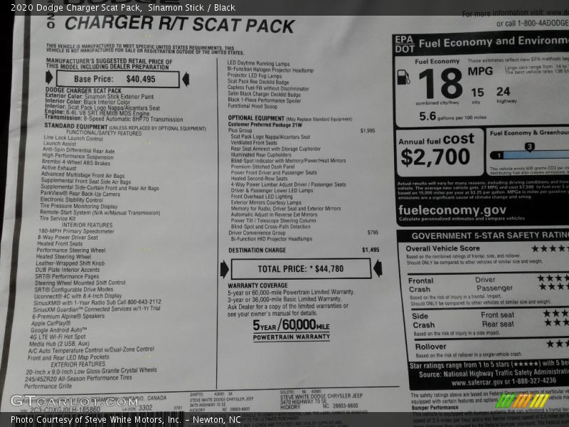 Sinamon Stick / Black 2020 Dodge Charger Scat Pack
