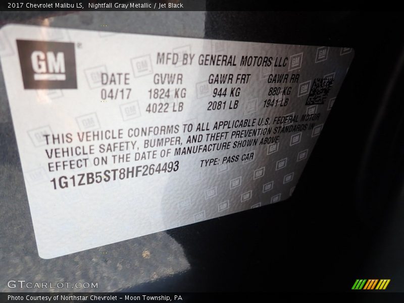 Nightfall Gray Metallic / Jet Black 2017 Chevrolet Malibu LS