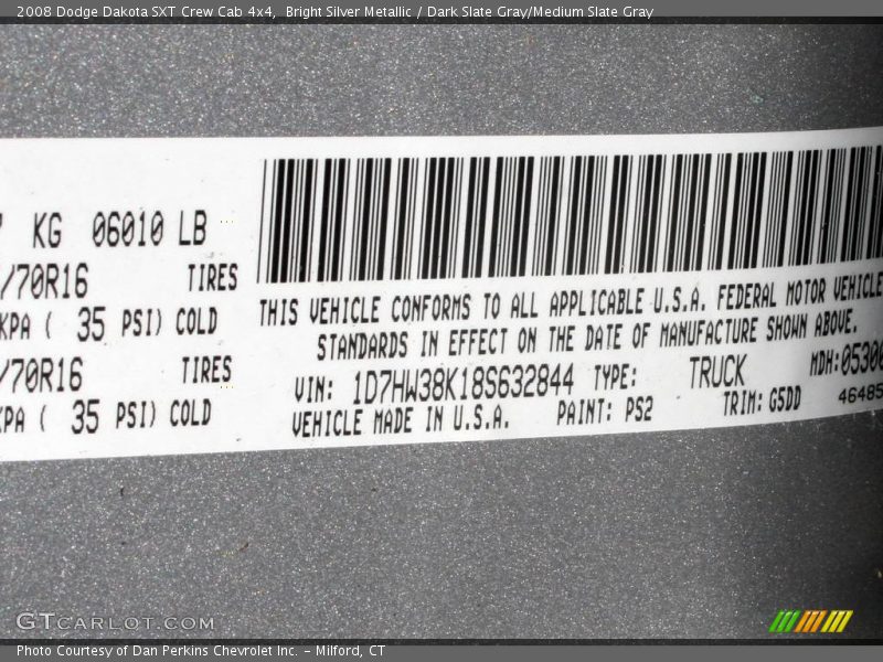 Bright Silver Metallic / Dark Slate Gray/Medium Slate Gray 2008 Dodge Dakota SXT Crew Cab 4x4