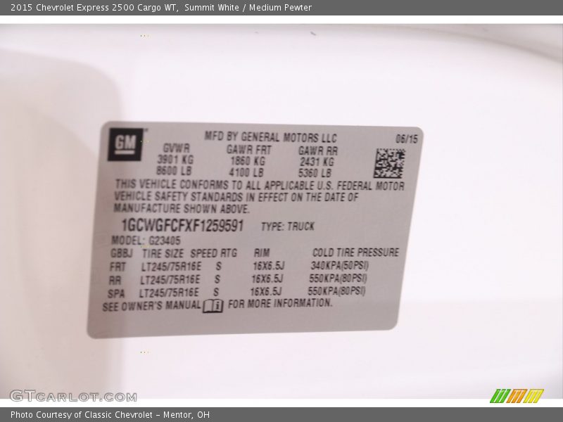 Summit White / Medium Pewter 2015 Chevrolet Express 2500 Cargo WT