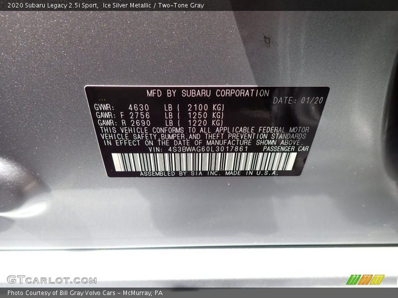 Ice Silver Metallic / Two-Tone Gray 2020 Subaru Legacy 2.5i Sport