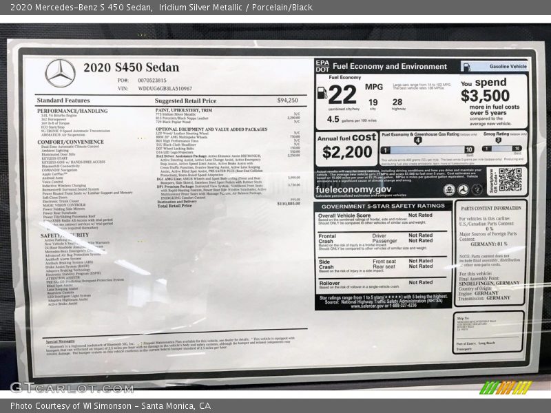 Iridium Silver Metallic / Porcelain/Black 2020 Mercedes-Benz S 450 Sedan