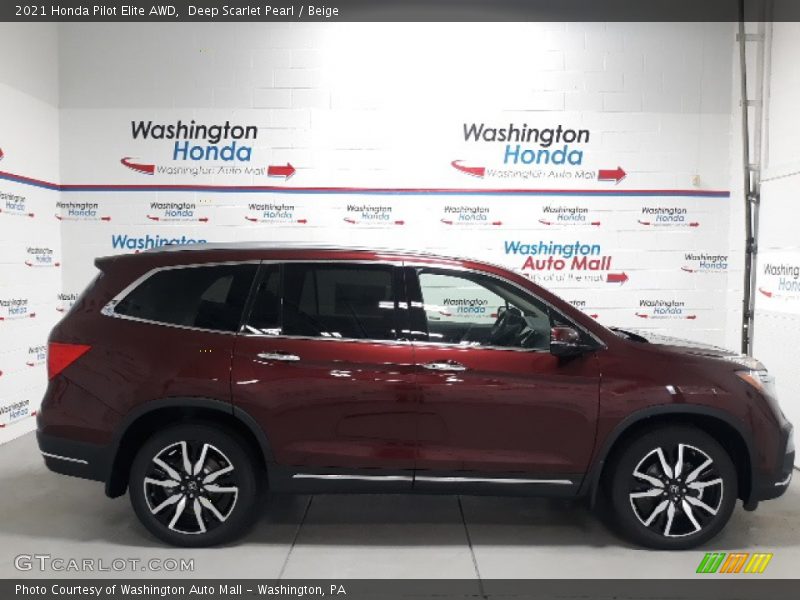 Deep Scarlet Pearl / Beige 2021 Honda Pilot Elite AWD