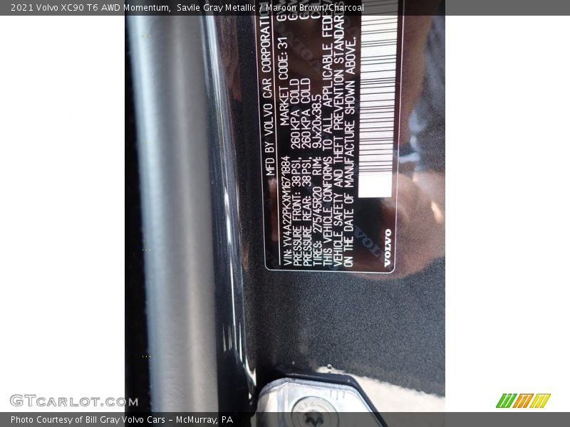 Savile Gray Metallic / Maroon Brown/Charcoal 2021 Volvo XC90 T6 AWD Momentum