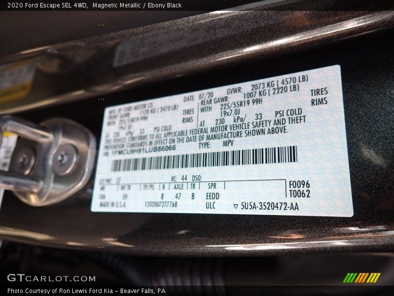 Magnetic Metallic / Ebony Black 2020 Ford Escape SEL 4WD