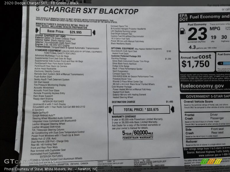 F8 Green / Black 2020 Dodge Charger SXT