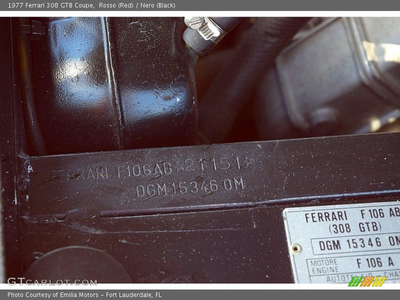 Info Tag of 1977 308 GTB Coupe