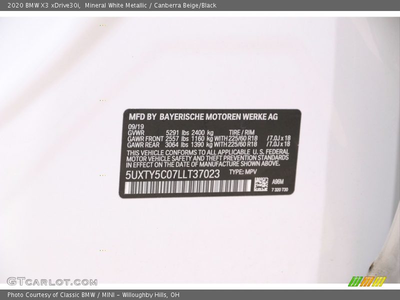 Mineral White Metallic / Canberra Beige/Black 2020 BMW X3 xDrive30i