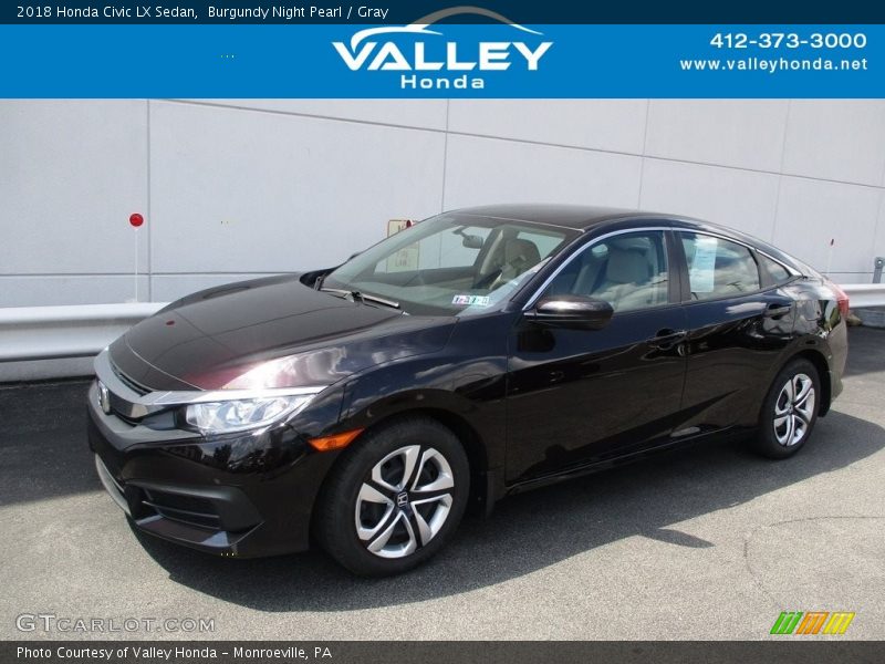 Burgundy Night Pearl / Gray 2018 Honda Civic LX Sedan