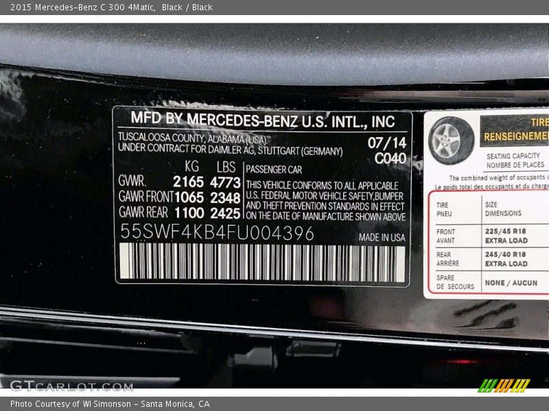 Black / Black 2015 Mercedes-Benz C 300 4Matic