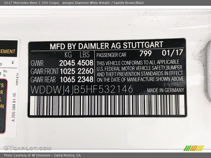 designo Diamond White Metallic / Saddle Brown/Black 2017 Mercedes-Benz C 300 Coupe