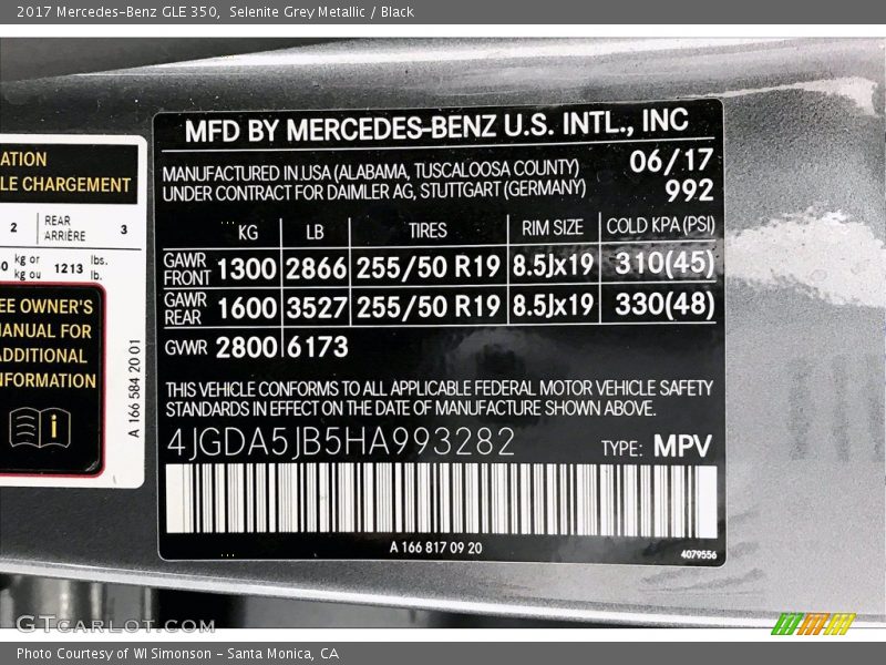 Selenite Grey Metallic / Black 2017 Mercedes-Benz GLE 350