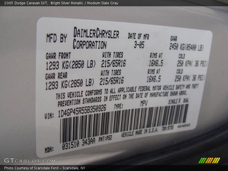 Bright Silver Metallic / Medium Slate Gray 2005 Dodge Caravan SXT