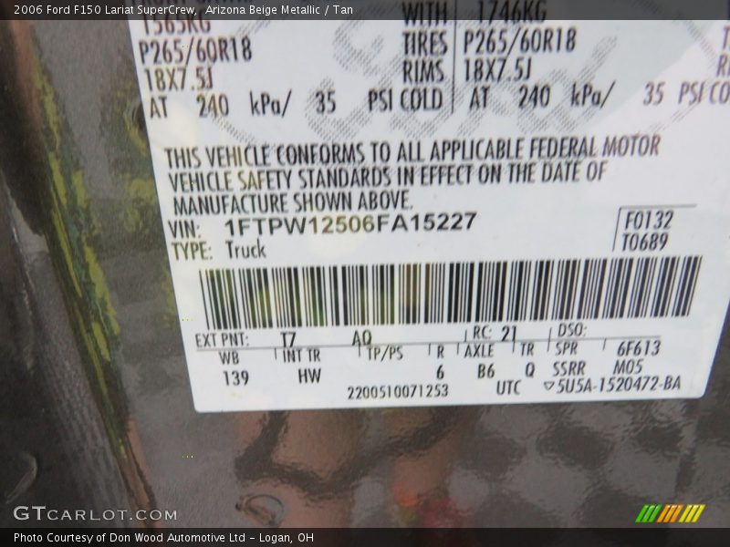 Arizona Beige Metallic / Tan 2006 Ford F150 Lariat SuperCrew