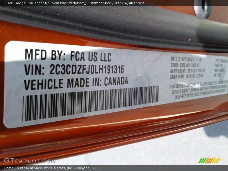 Sinamon Stick / Black w/Alcantara 2020 Dodge Challenger R/T Scat Pack Widebody
