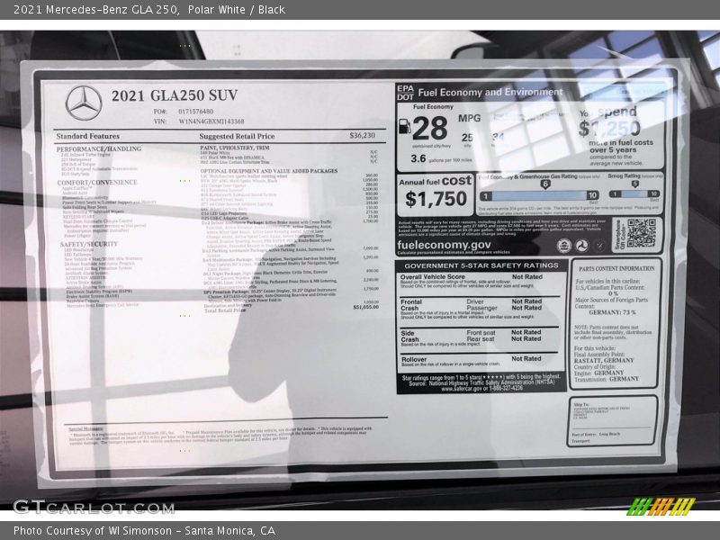 Polar White / Black 2021 Mercedes-Benz GLA 250