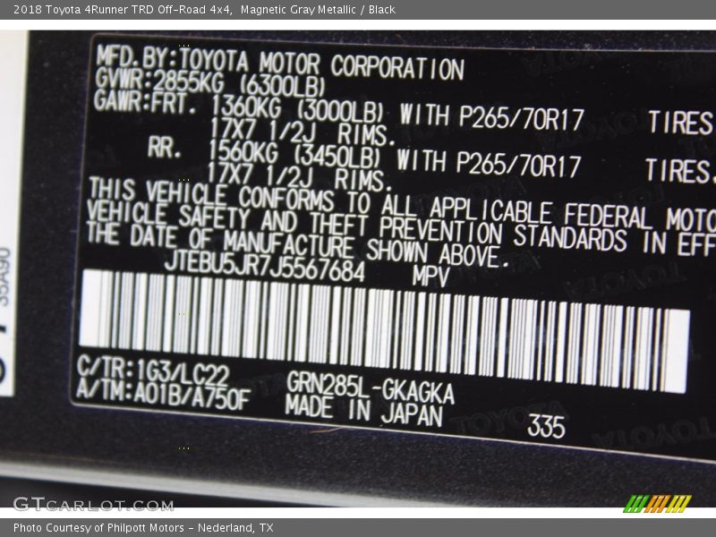 Magnetic Gray Metallic / Black 2018 Toyota 4Runner TRD Off-Road 4x4
