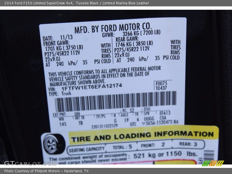 Tuxedo Black / Limited Marina Blue Leather 2014 Ford F150 Limited SuperCrew 4x4