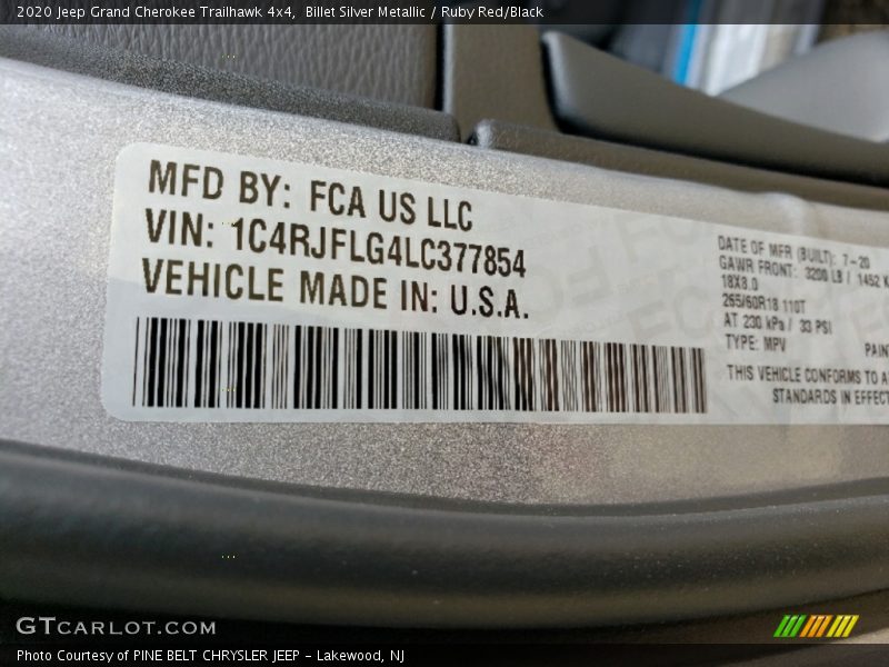 Billet Silver Metallic / Ruby Red/Black 2020 Jeep Grand Cherokee Trailhawk 4x4