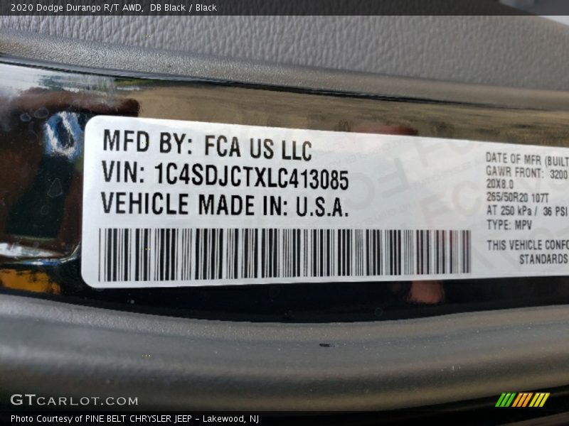 DB Black / Black 2020 Dodge Durango R/T AWD