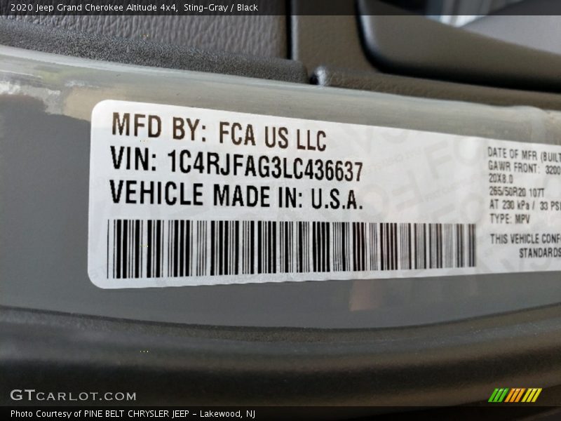 Sting-Gray / Black 2020 Jeep Grand Cherokee Altitude 4x4