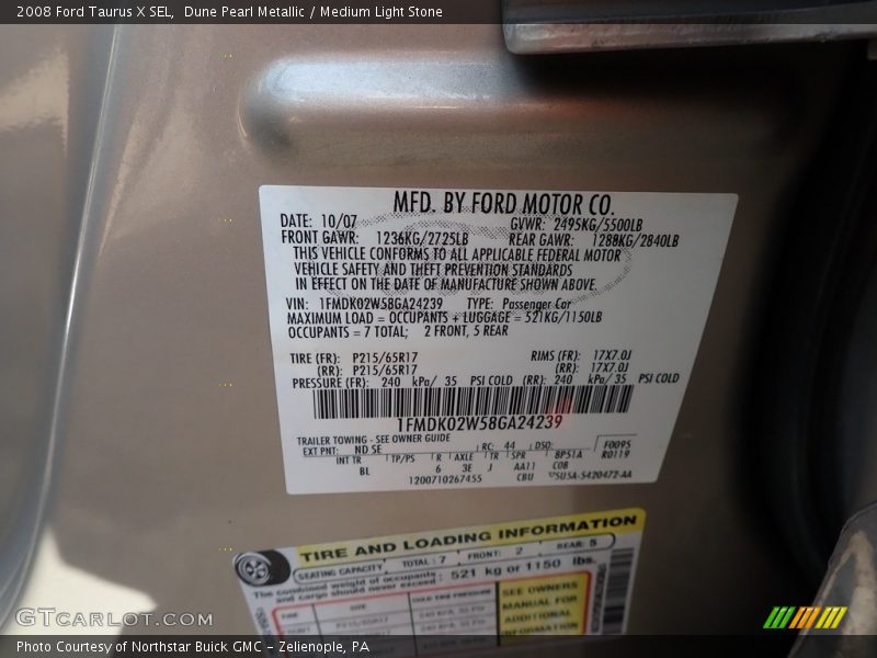 Dune Pearl Metallic / Medium Light Stone 2008 Ford Taurus X SEL