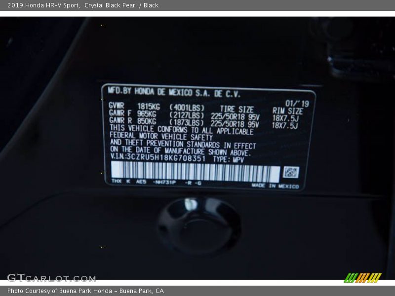 Crystal Black Pearl / Black 2019 Honda HR-V Sport