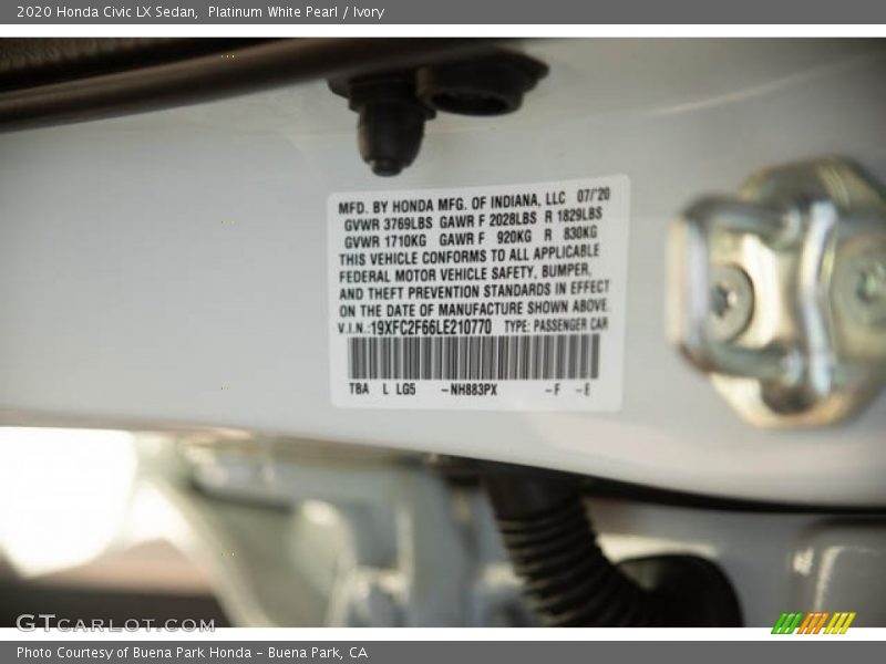 Platinum White Pearl / Ivory 2020 Honda Civic LX Sedan