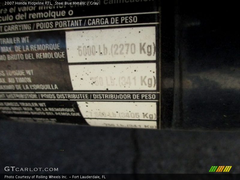 Steel Blue Metallic / Gray 2007 Honda Ridgeline RTL
