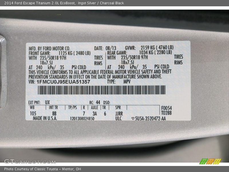 Ingot Silver / Charcoal Black 2014 Ford Escape Titanium 2.0L EcoBoost