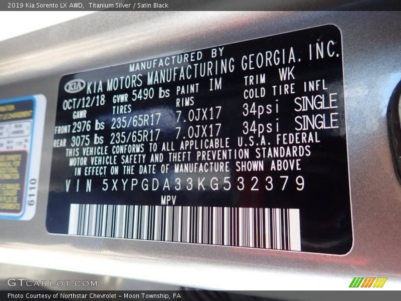 Titanium Silver / Satin Black 2019 Kia Sorento LX AWD