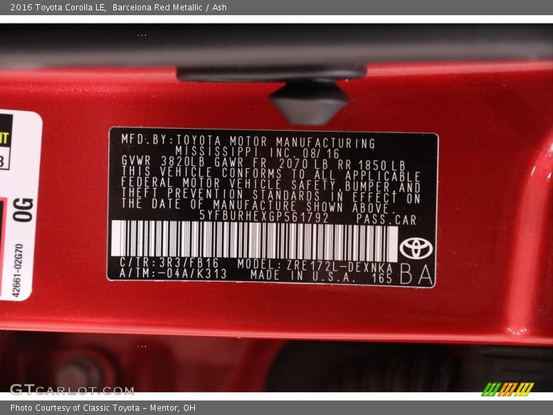 Barcelona Red Metallic / Ash 2016 Toyota Corolla LE