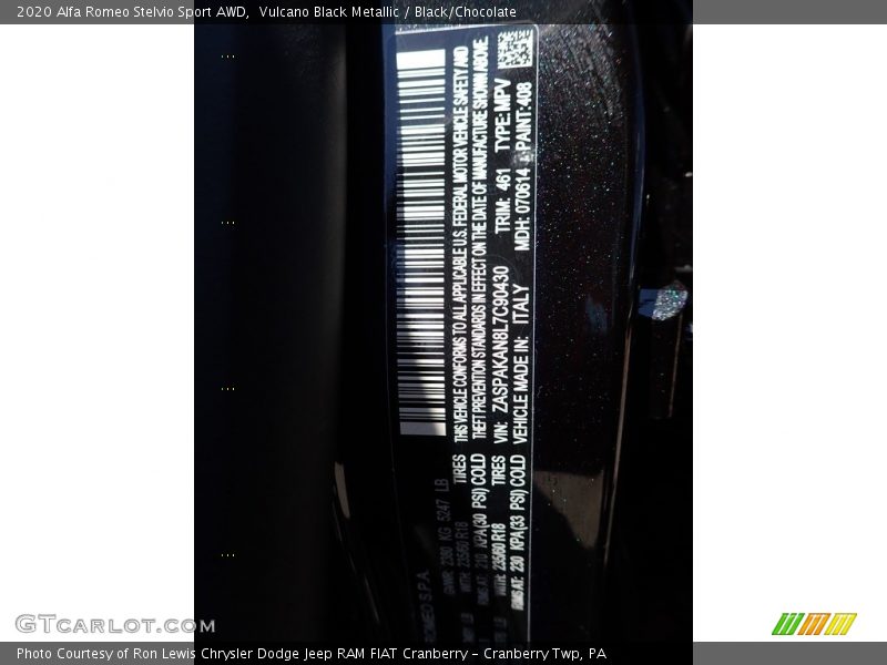 2020 Stelvio Sport AWD Vulcano Black Metallic Color Code 461